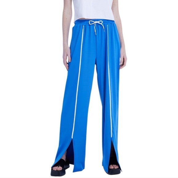 Daisy Street Pants - NEW Daisy Street Blue Split Hem Wide Leg Pull On Track Pants XS 90s Y2K Style